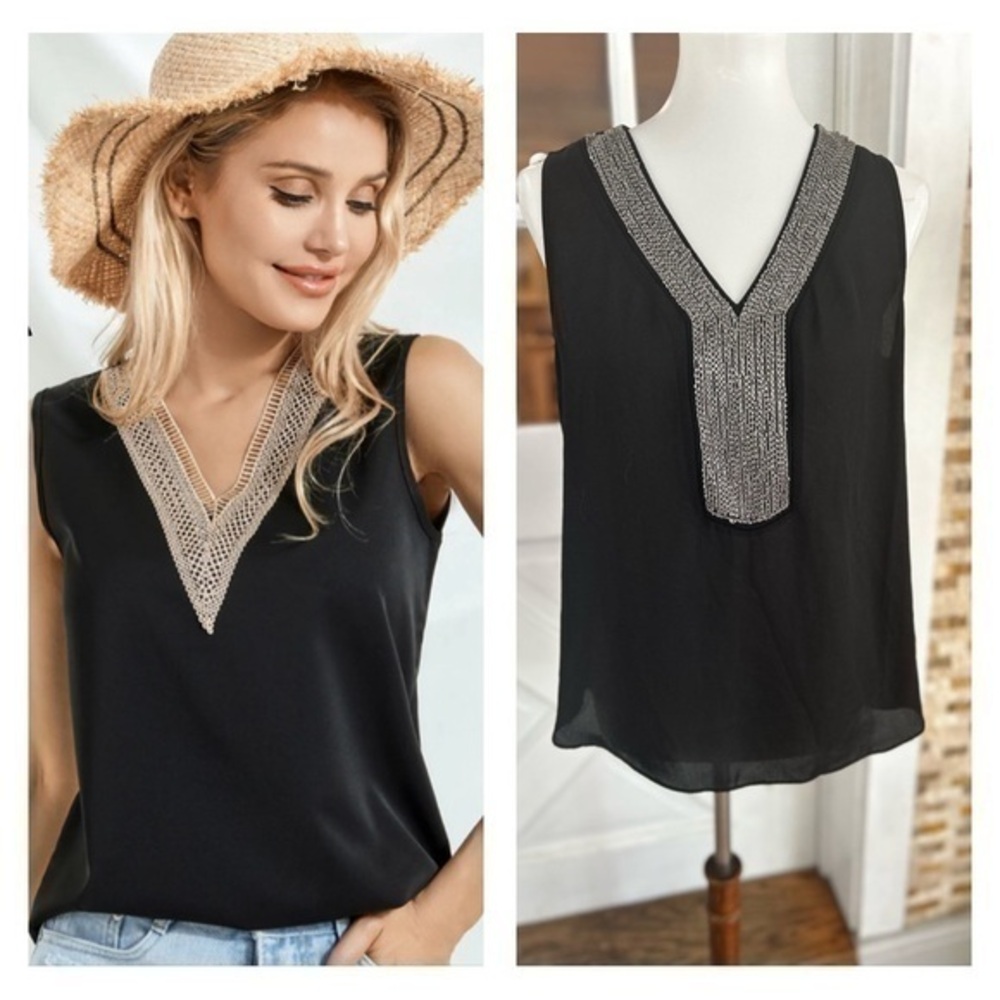 Alfani sleeveless beaded trim top